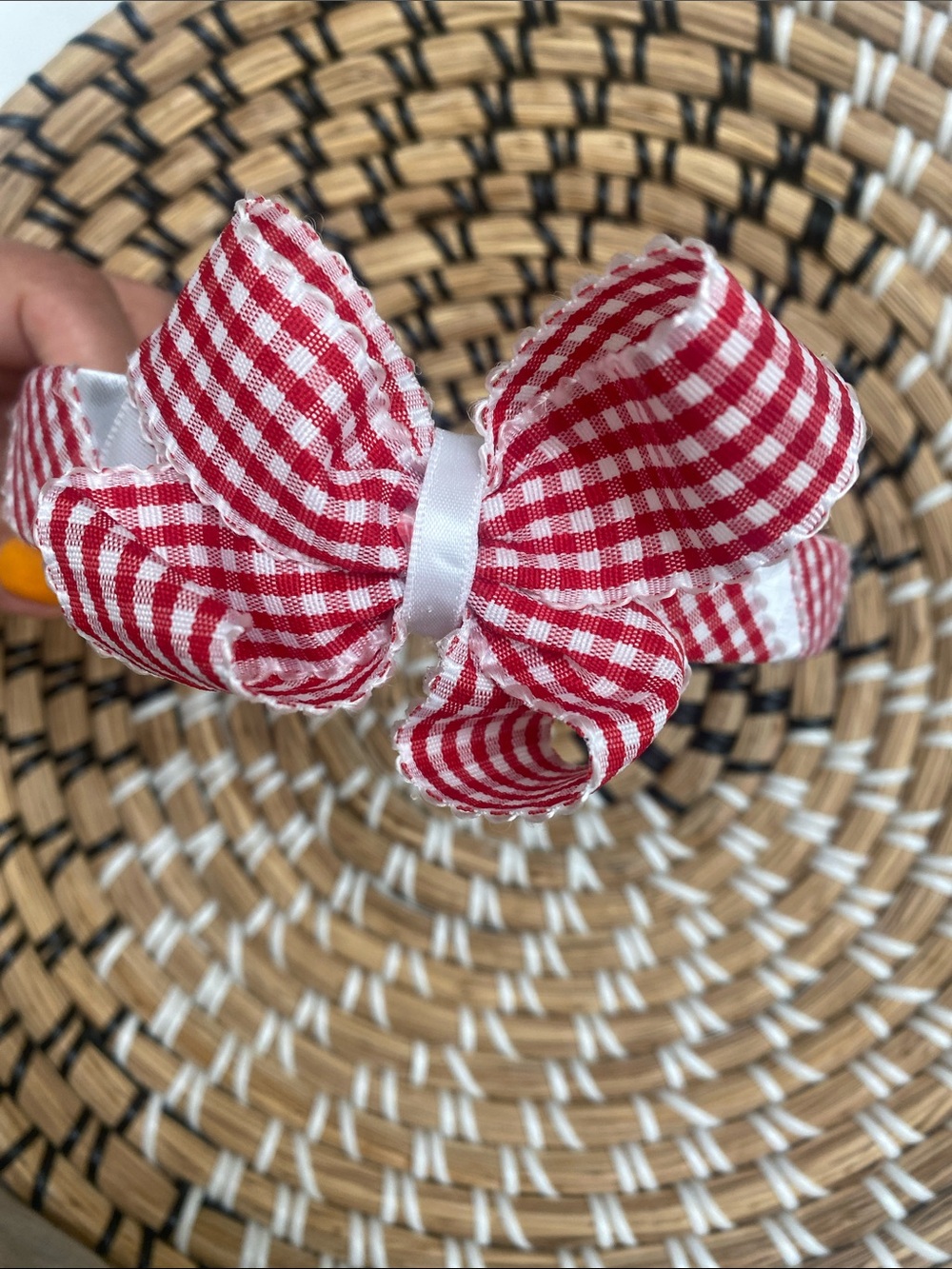 Hand Crafted Red Gingham Bow Headband - Picture 3 of 4
